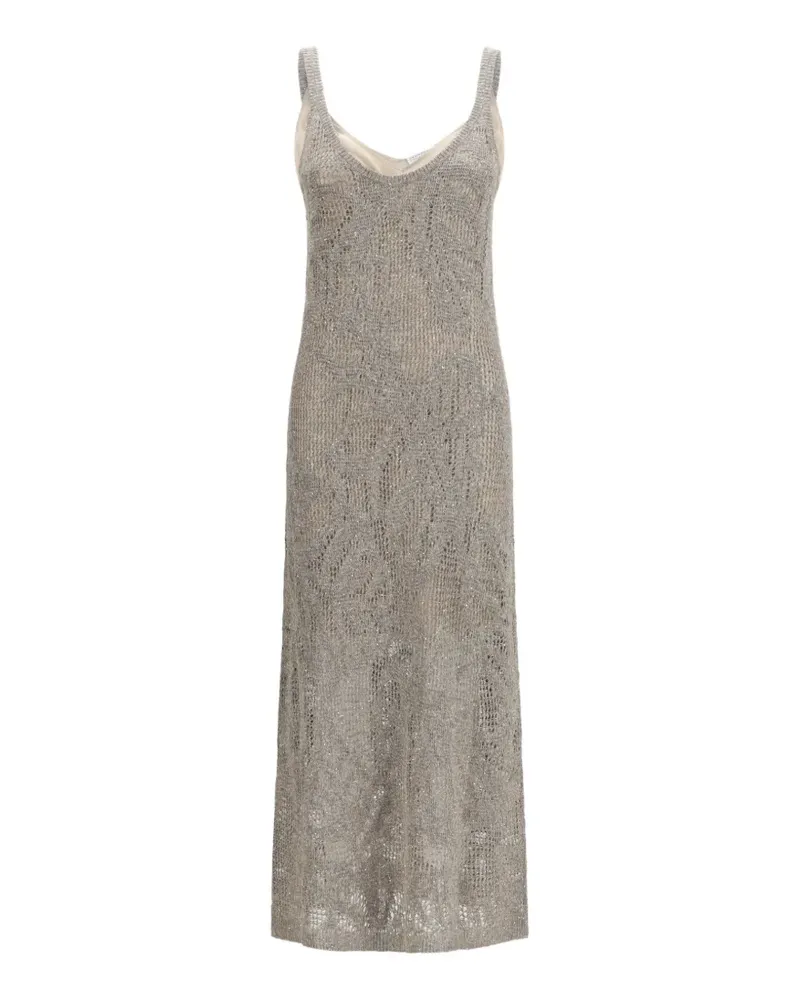 Brunello Cucinelli Dazzling Water Lillies linen maxi dress - Grau Grau