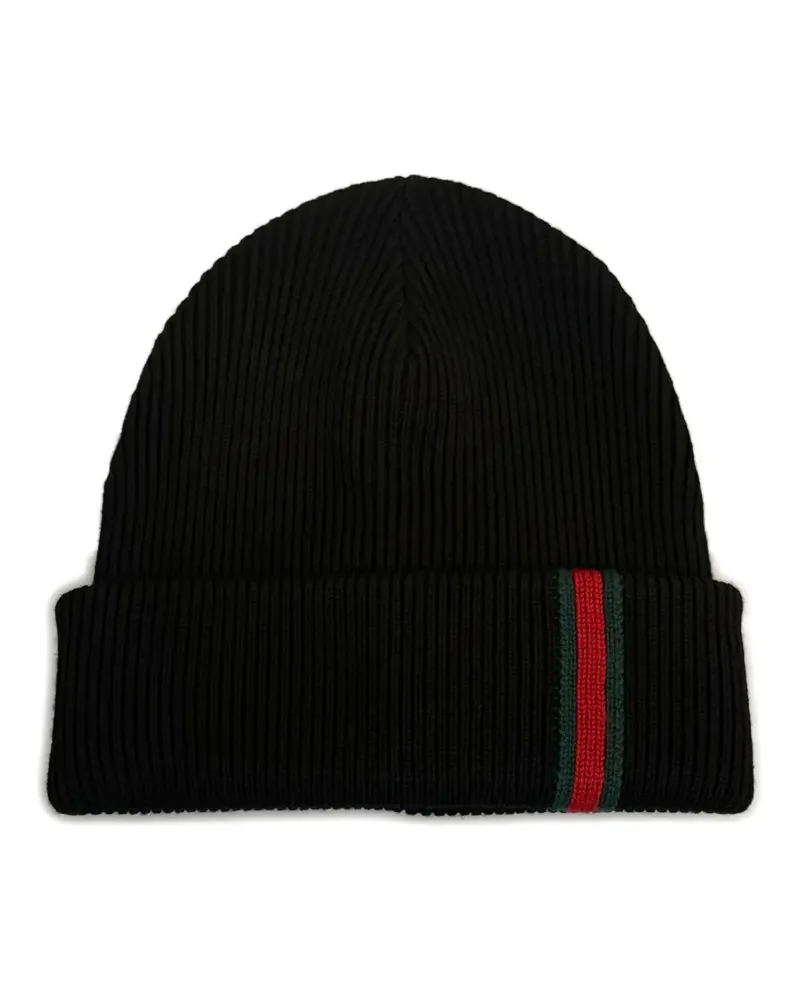 Gucci Gerippte Beanie mit Webstreifen - Schwarz Schwarz