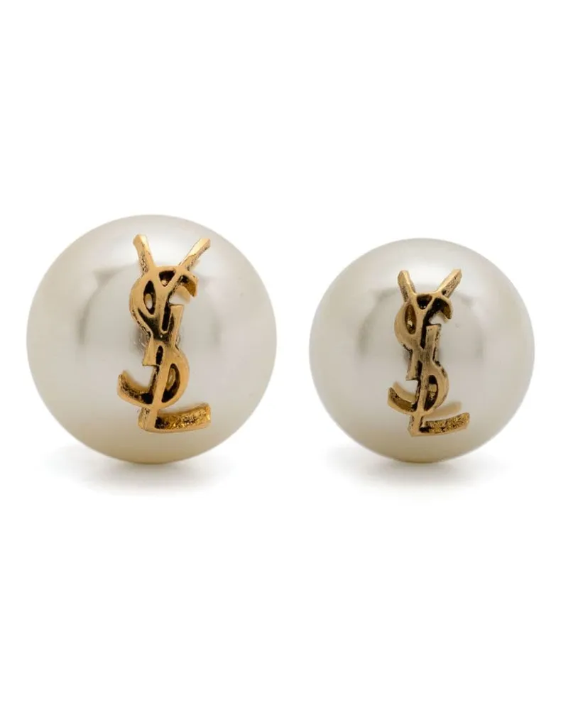 Saint Laurent Ohrstecker mit Logo - Weiß Weiß
