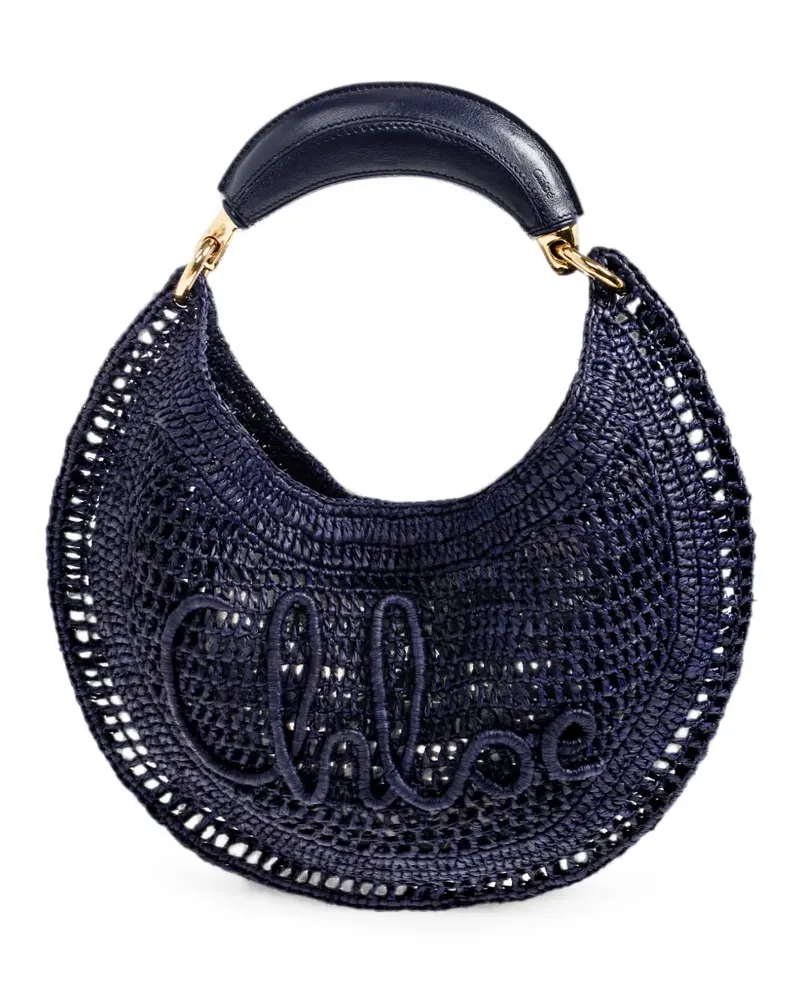 Chloé Summer Banana logo-embroidered raffia tote bag - Blau Blau