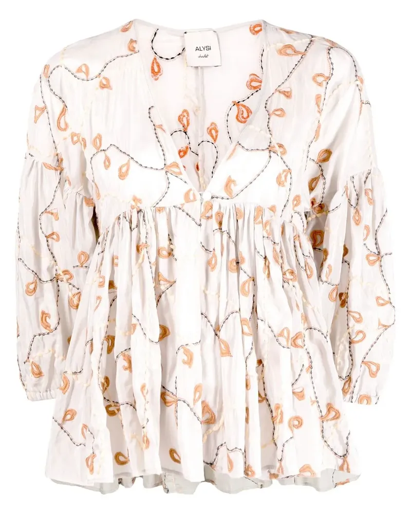 ALYSI Gesmoktes Top mit Stickerei - Grau Grau