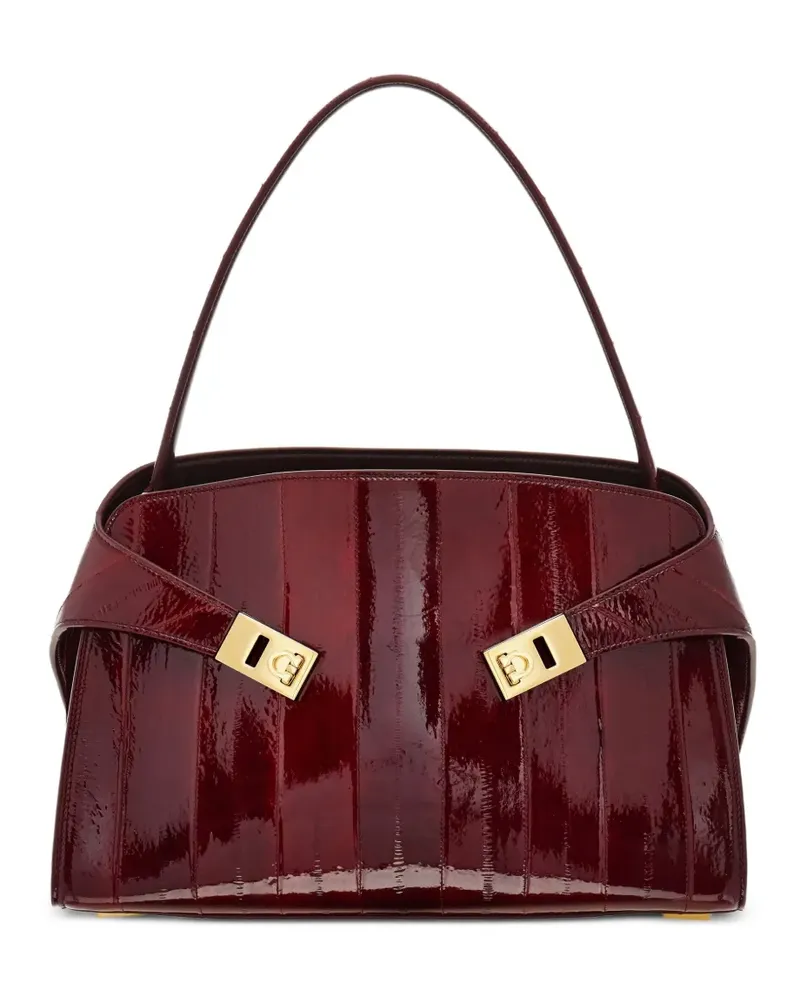 Ferragamo Mittelgroße Hug Schultertasche aus Aalleder - Rot Rot
