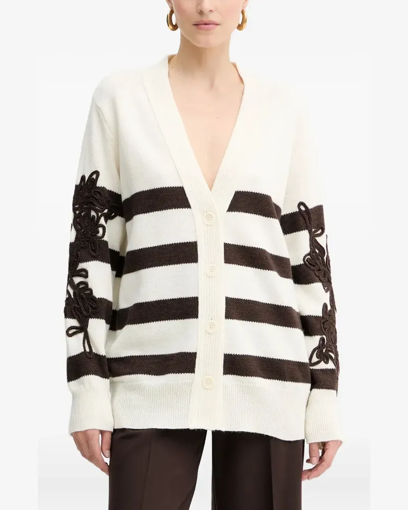 Ermanno Scervino striped-pattern floral-appliqué cardigan - Nude Nude