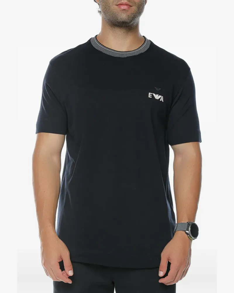 Emporio Armani logo-embroidered striped-trim T-shirt - Blau Blau