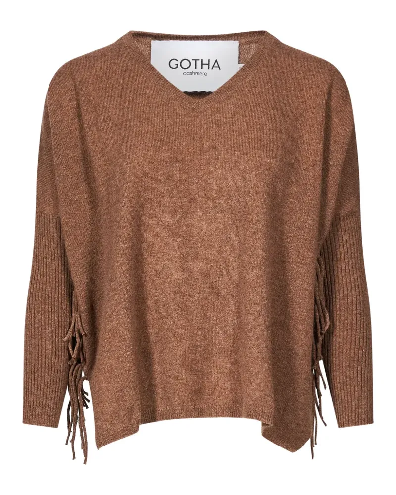 Gotha Fransenpullover mit V-Ausschnitt - Braun Braun