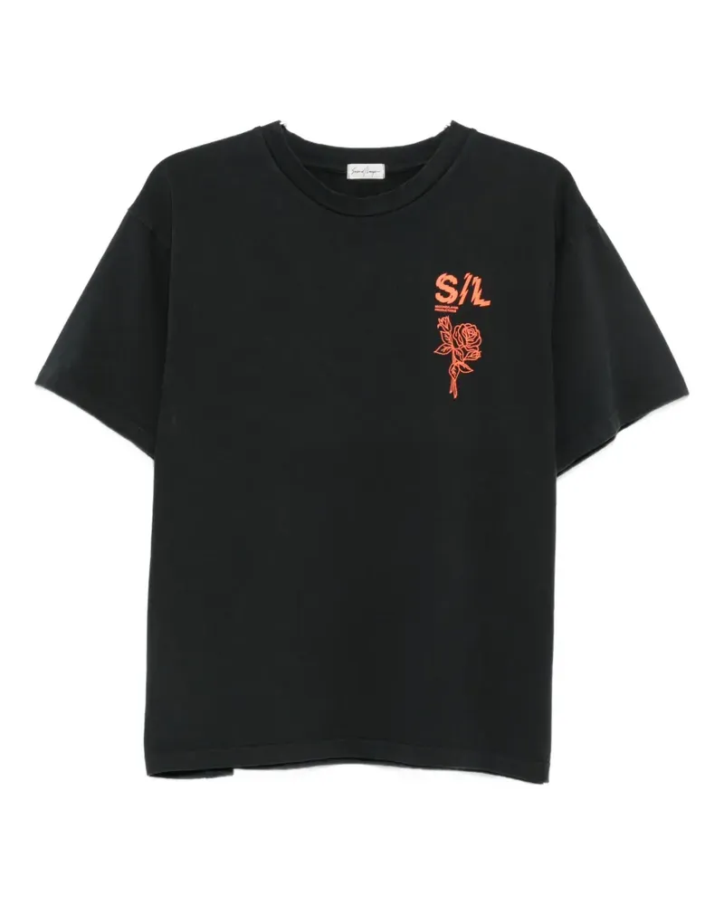 Second/Layer T-Shirt mit grafischem Print - Schwarz Schwarz