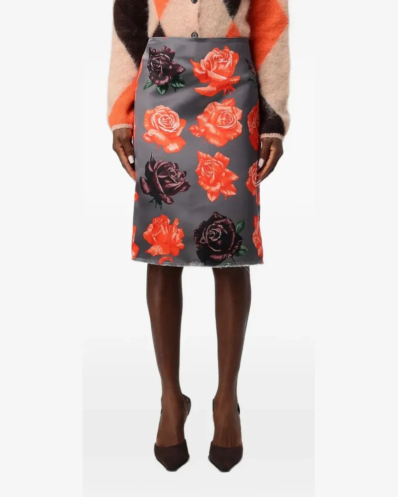 MSGM Midirock mit Rosen-Print - Grau Grau