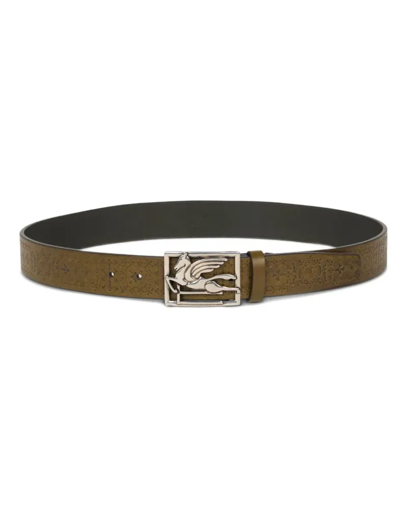 Etro etched-embellishment Pegaso-buckle leather belt - Braun Braun