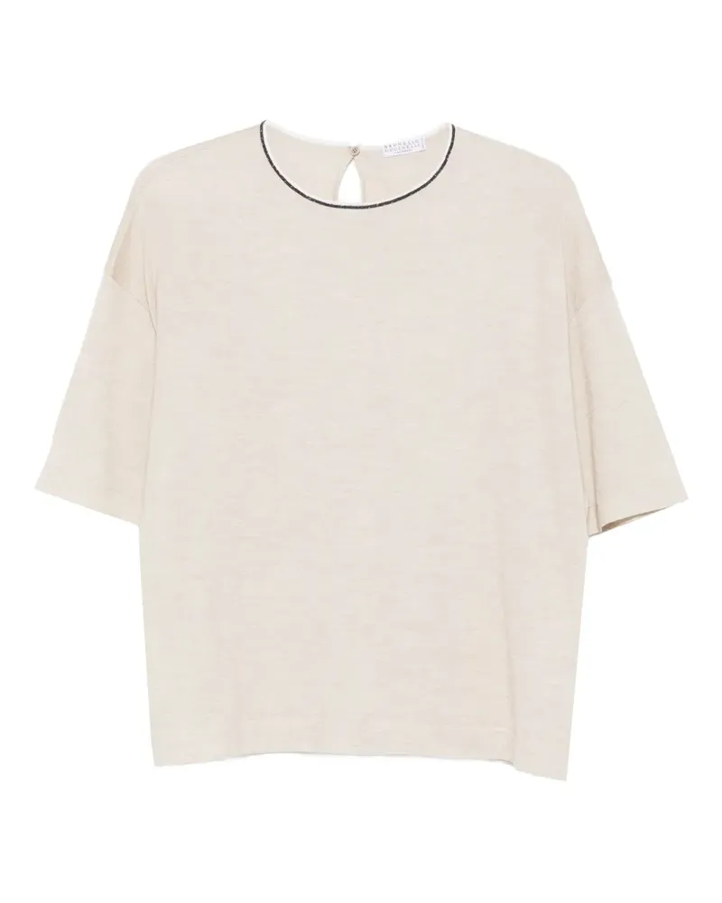 Brunello Cucinelli T-Shirt mit Stehkragen - Nude Nude