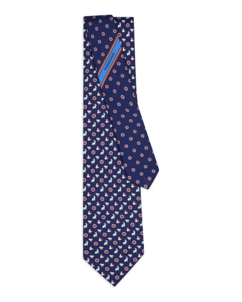 Ferragamo Seidenkrawatte mit Charms-Print - Blau Blau