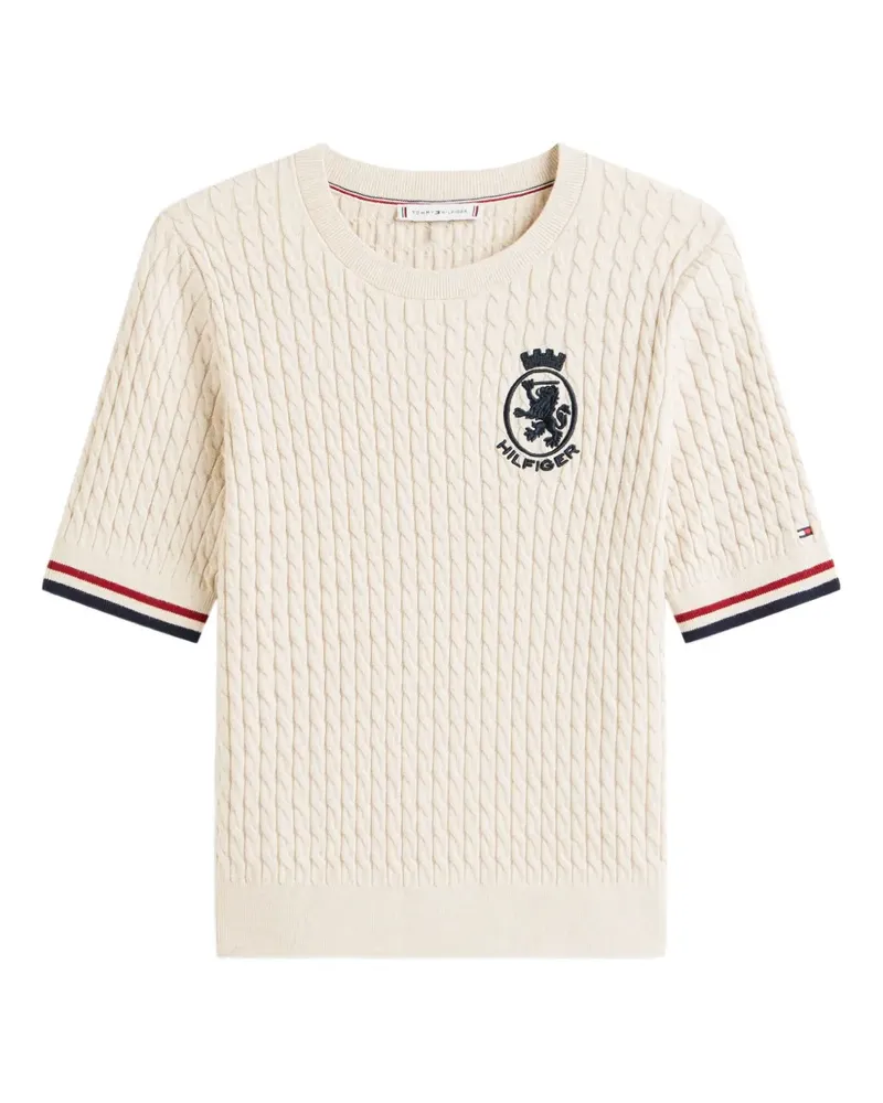 Tommy Hilfiger Zopfmuster-Oberteil mit Wappenstickerei - Nude Nude