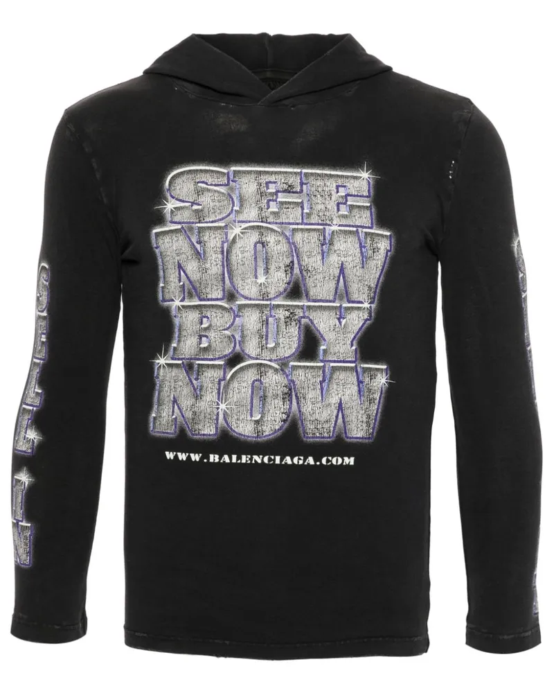 Balenciaga SNBN Langarmshirt mit Kapuze - Schwarz Schwarz