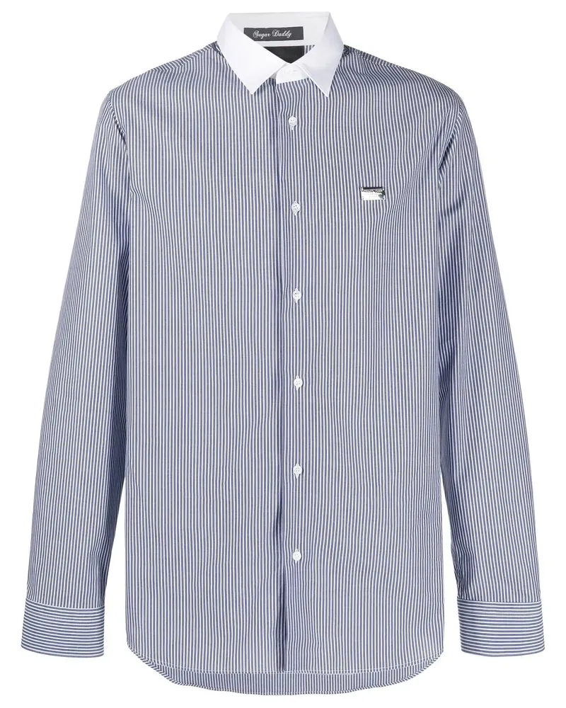 Philipp Plein Gestreiftes Hemd mit Logo-Print - Blau Blau
