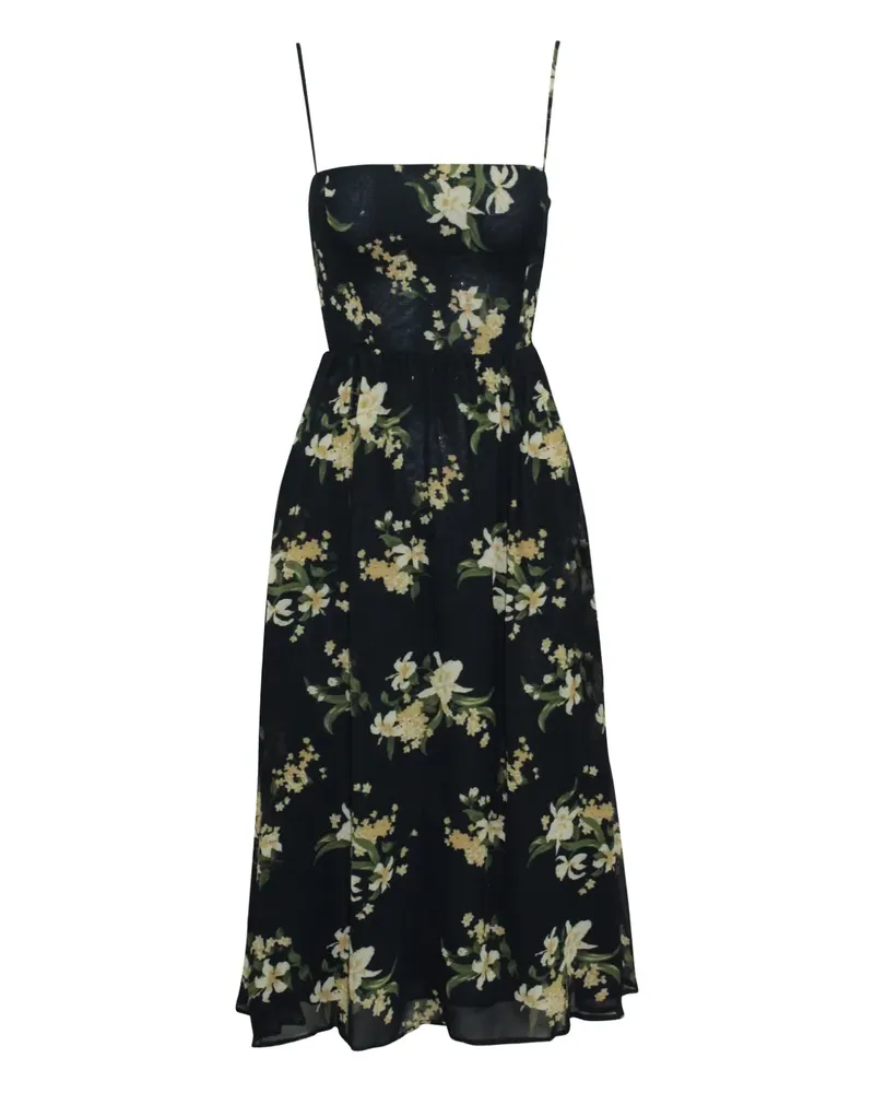 Reformation Kourtney floral-print smocked midi dress - Schwarz Schwarz