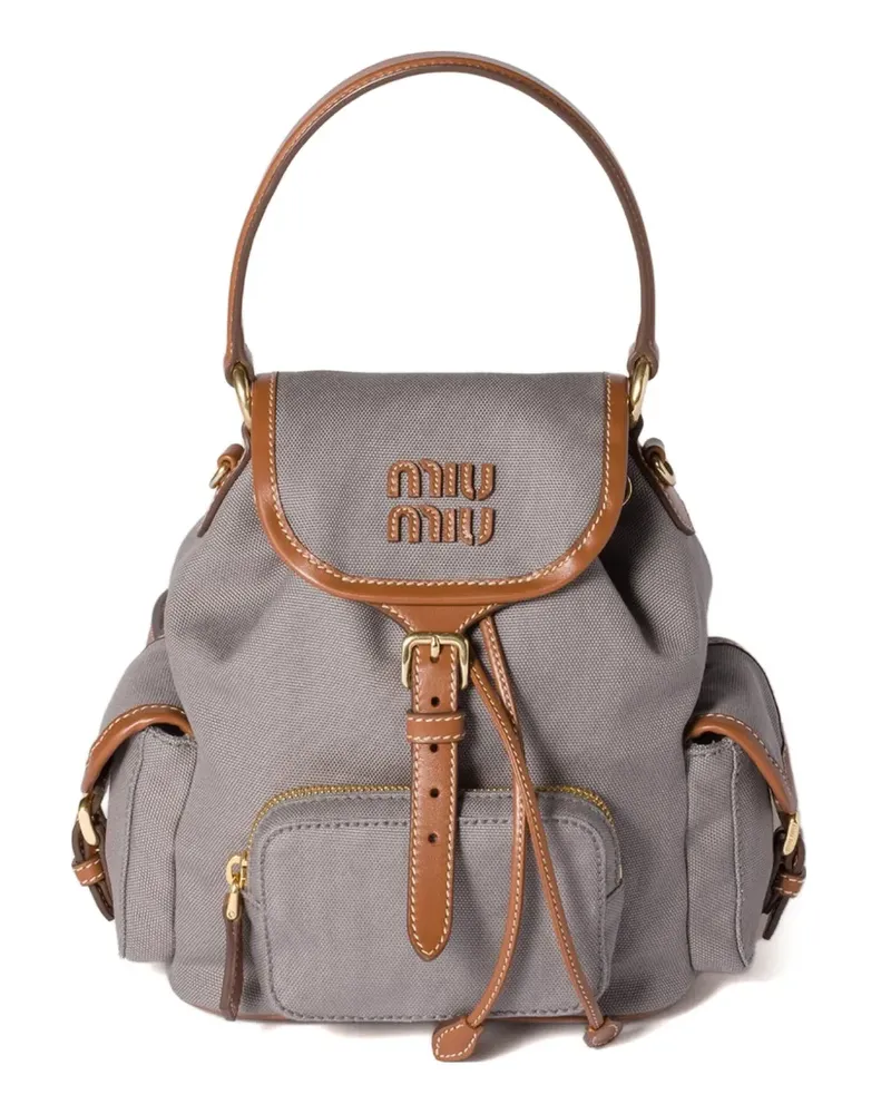 Miu Miu Rucksack aus Canvas mit Lederbesatz - Grau Grau