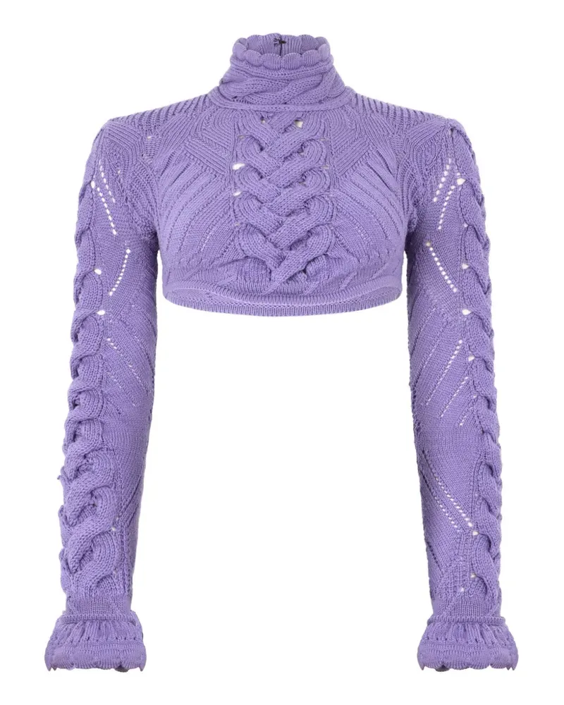 Roberto Cavalli Cropped-Pullover mit Zopfmuster - Violett Violett