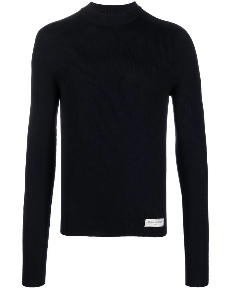 Balmain Merinopullover mit Logo-Patch - Blau Blau