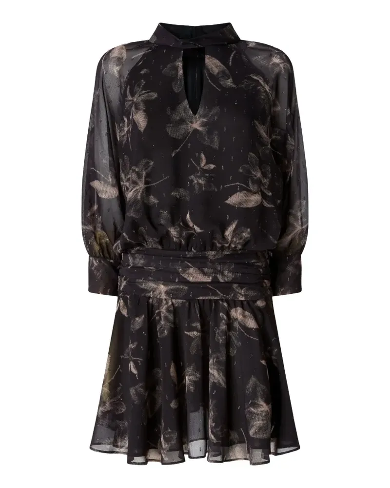Pinko Gerafftes Kleid mit Blumen-Print - Schwarz Schwarz
