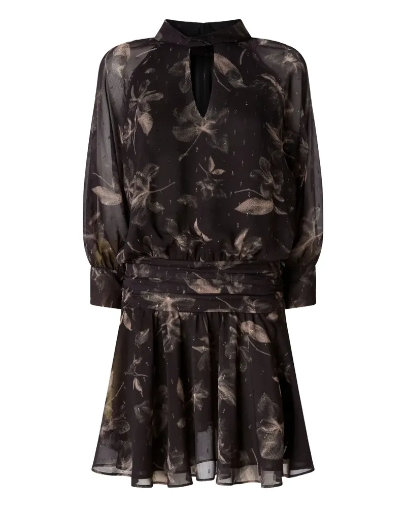 Pinko Gerafftes Kleid mit Blumen-Print - Schwarz Schwarz