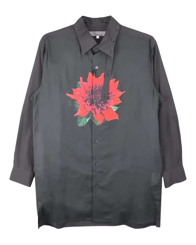 Yohji Yamamoto floral-print cotton shirt - Schwarz Schwarz