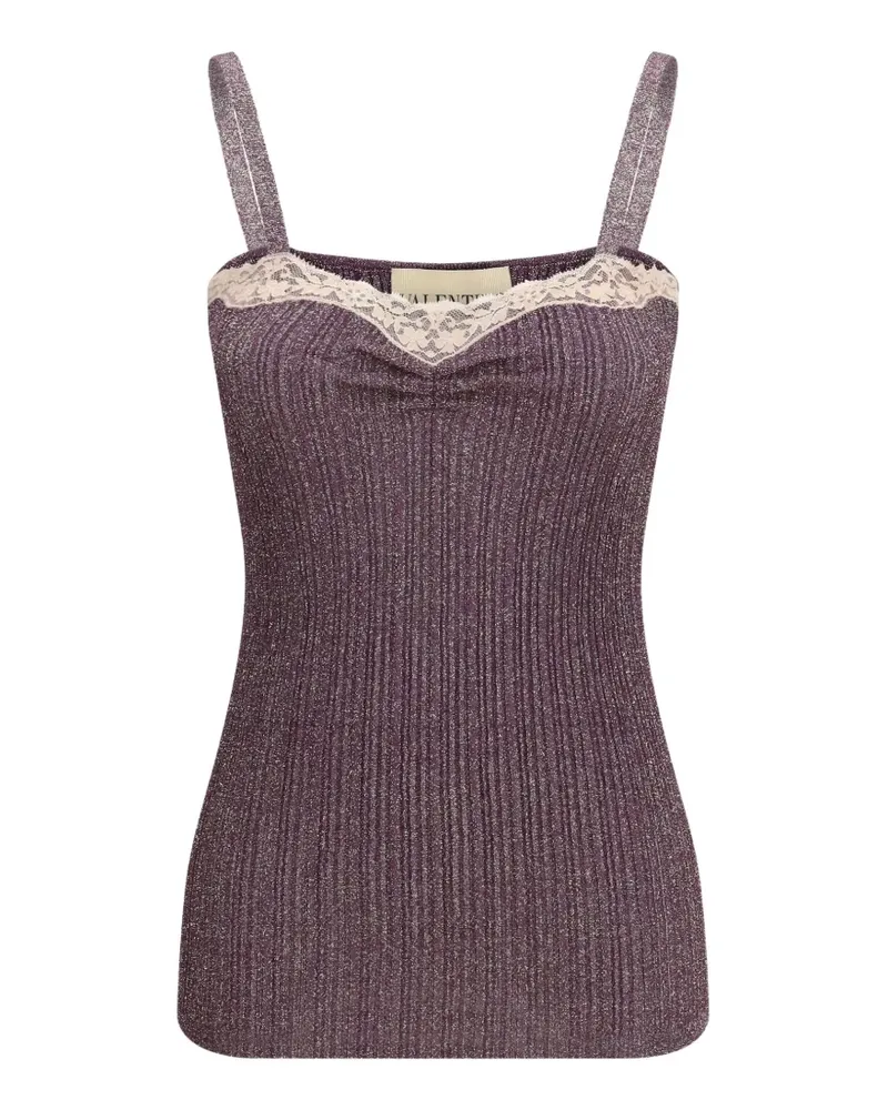 Valentino Garavani lace-trim ribbed top - Violett Violett