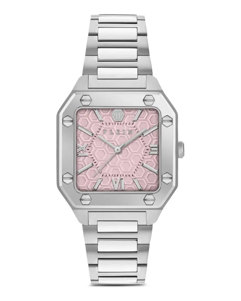 Philipp Plein Edelstahl-Armbanduhr mit rosa Zifferblatt 34mm Rosa