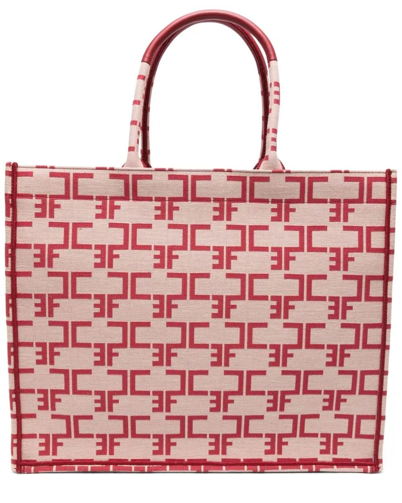 Elisabetta Franchi Großer Shopper mit Monogramm Nude