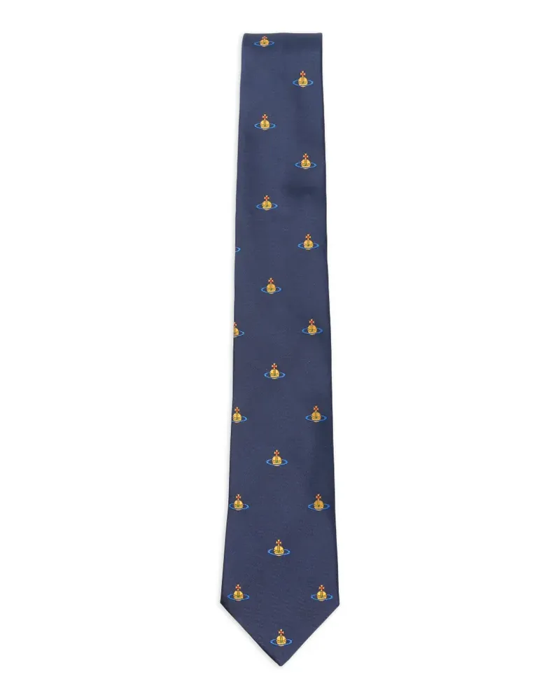Vivienne Westwood Orb-embroidered silk tie - Blau Blau