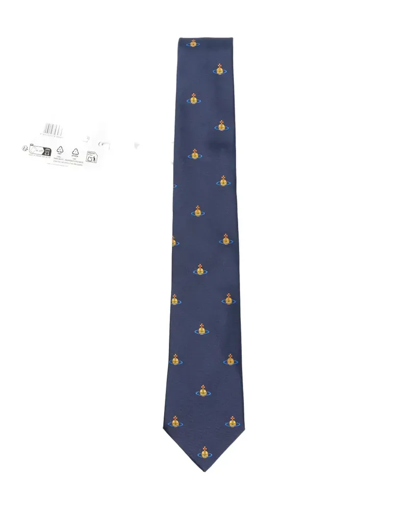 Vivienne Westwood Orb-embroidered silk tie - Blau Blau
