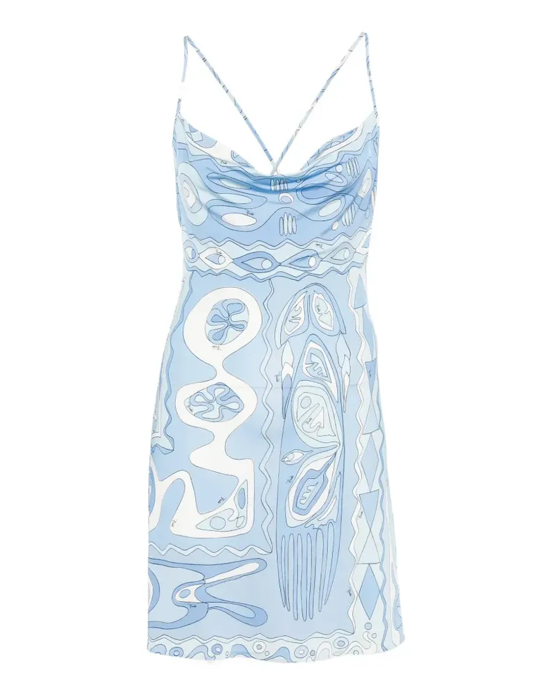 Emilio Pucci abstract-print cowl-neck dress - Blau Blau