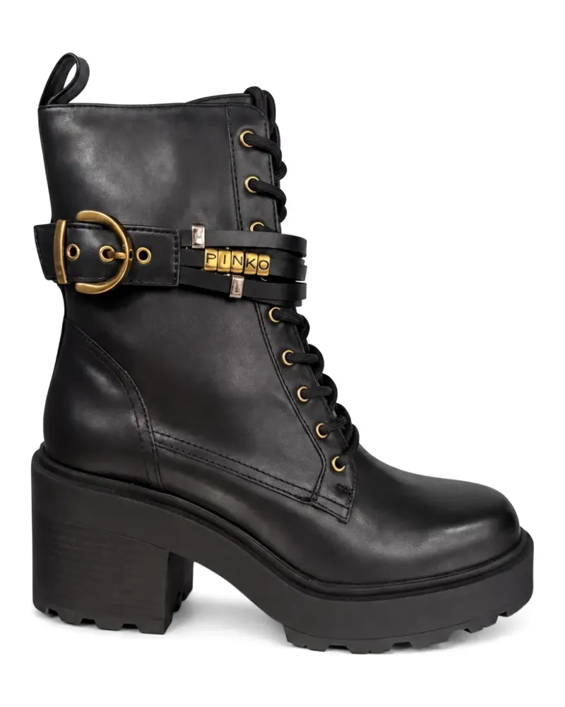 Pinko Schnürstiefel mit Schnallenriemen - Schwarz Schwarz