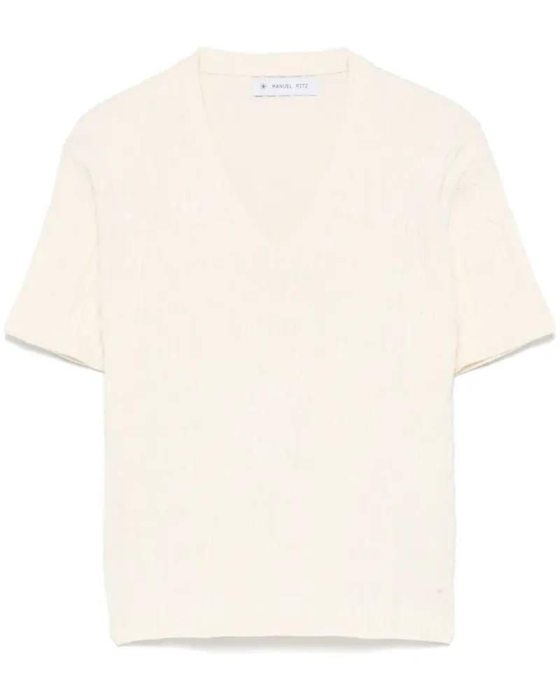 Manuel Ritz T-Shirt mit Zopfmuster - Nude Nude