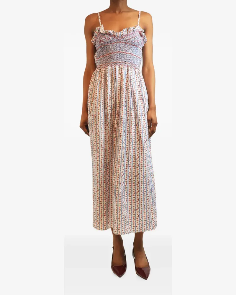 Loretta Caponi Bianca smocked midi dress - Weiß Weiß
