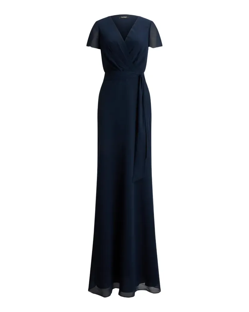 Ralph Lauren Georgette-Maxikleid in Knitteroptik mit Gürtel - Blau Blau