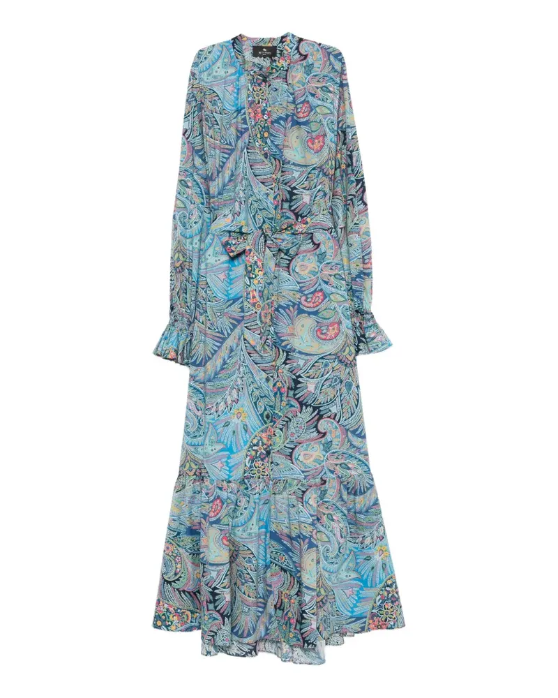Etro paisley-pattern ruffled maxi dress - Blau Blau