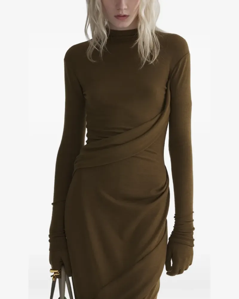 Thierry Mugler Drapiertes Midikleid mit Rollkragen - Braun Braun