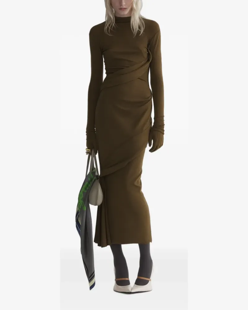 Thierry Mugler Drapiertes Midikleid mit Rollkragen - Braun Braun