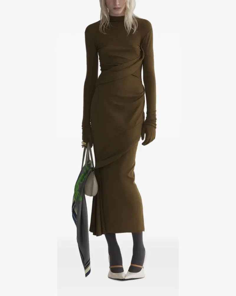 Thierry Mugler midi draped turtleneck dress - Braun Braun