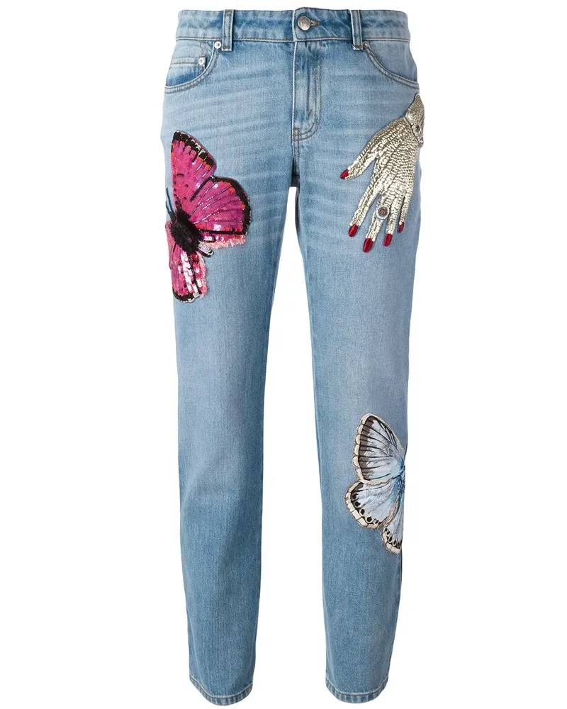Alexander McQueen Schmetterling-Jeans mit Pailletten - Blau Blau