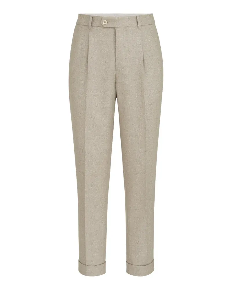 Brunello Cucinelli virgin-wool mouliné-twill trousers with pleat - Nude Nude