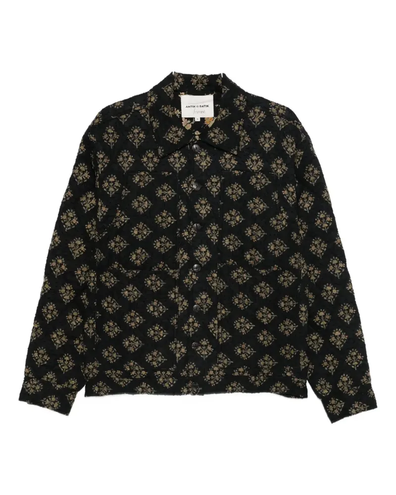 Antik Batik Jacke mit Blumenmuster - Schwarz Schwarz