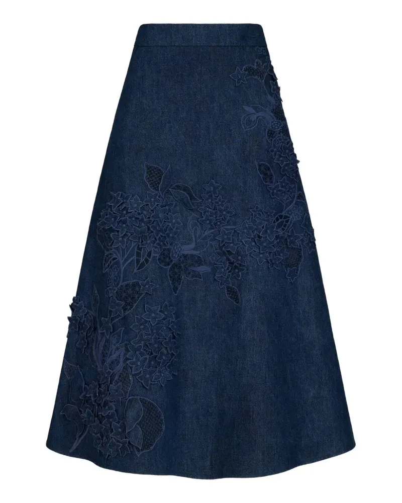 Oscar de la Renta Porzellanblumen-Midirock mit Cut-Out - Blau Blau