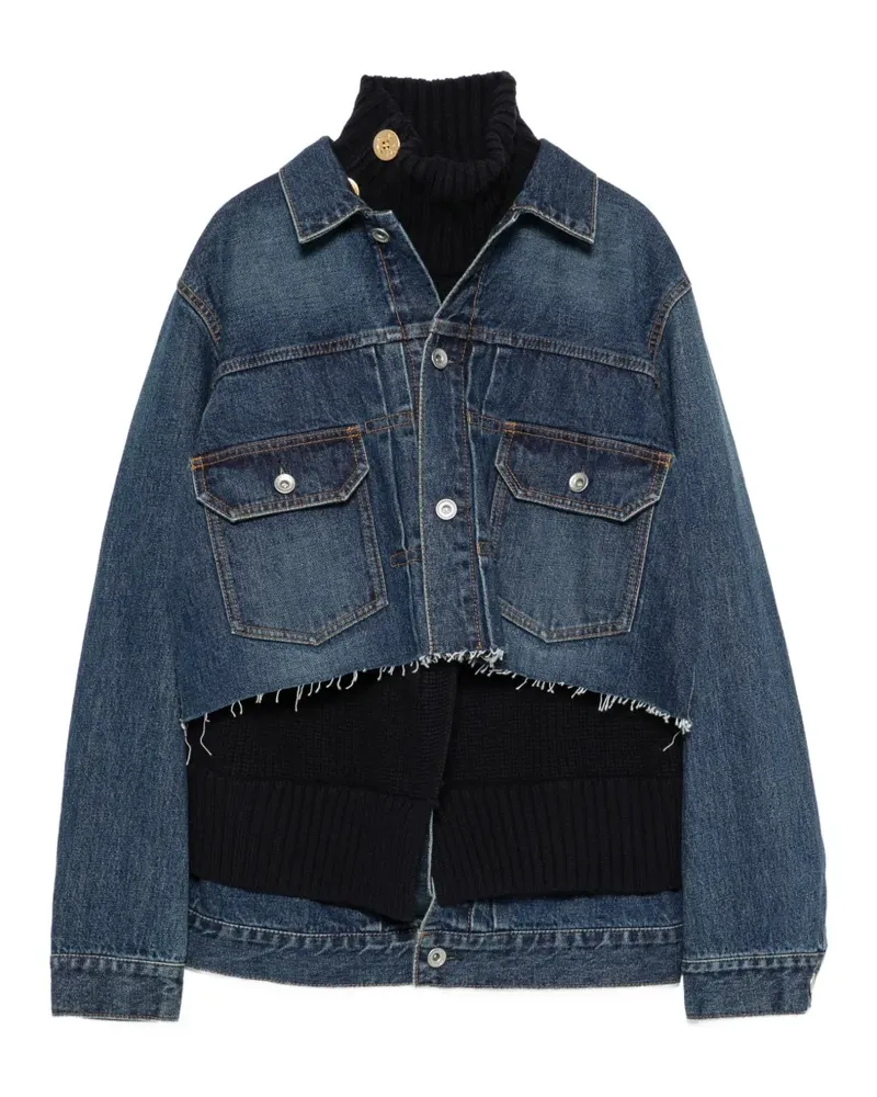 Sacai Jeansjacke mit ungesäumten Einsätzen - Blau Blau