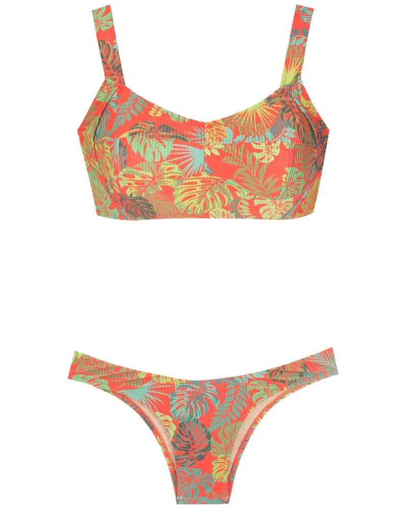 Amir Slama Bikini mit Palmblatt-Print - Rot Rot