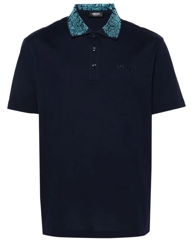 Versace Poloshirt mit Glaskristallen - Blau Blau