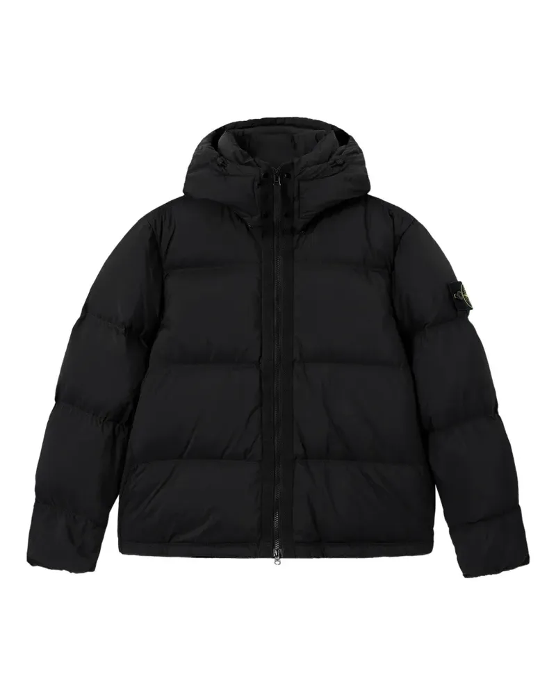 Stone Island Wattierter Mantel mit Kompass-Patch - Schwarz Schwarz