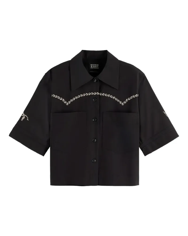 Scotch&Soda boxy-fit short-sleeved embroidered-detail shirt - Schwarz Schwarz