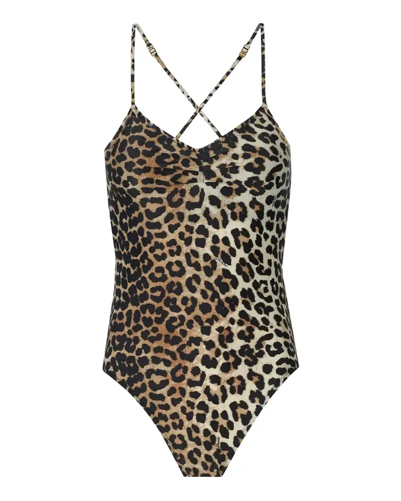 Ganni printed V-neck swimsuit - Nude Nude