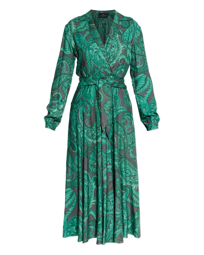 Etro Paisley-Midikleid mit Bindegürtel - Grün Grün