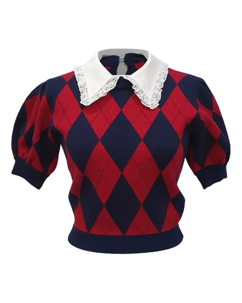 Alessandra Rich argyle lace-collar top - Rot Rot